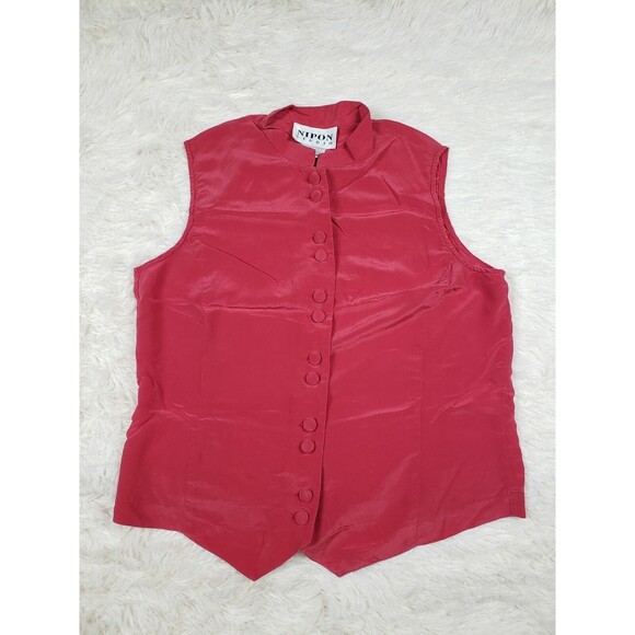 Nipon Studio Women's Top 100% Silk Sleeveless Button Front High Neck Red Sz 6 - Picture 1 of 6